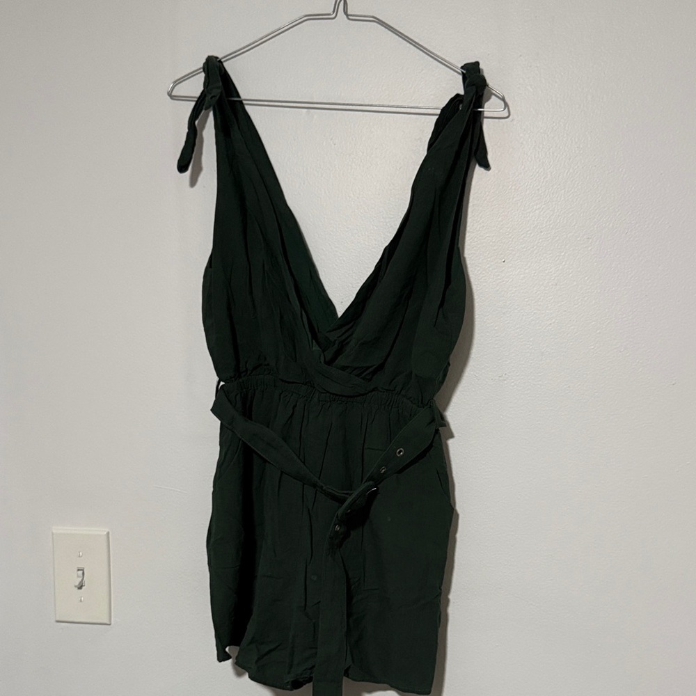 Emerald green belted romper